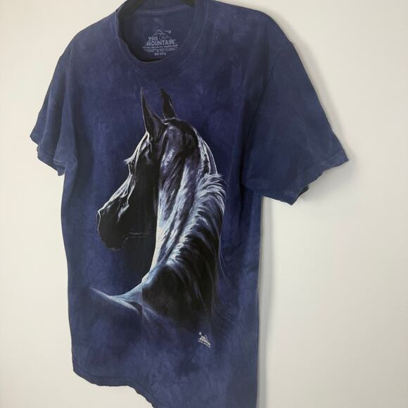 The Mountain Crewneck 100% Cotton Horse Graphic Blue Crewneck T-Shirt Medium - Picture 4 of 8